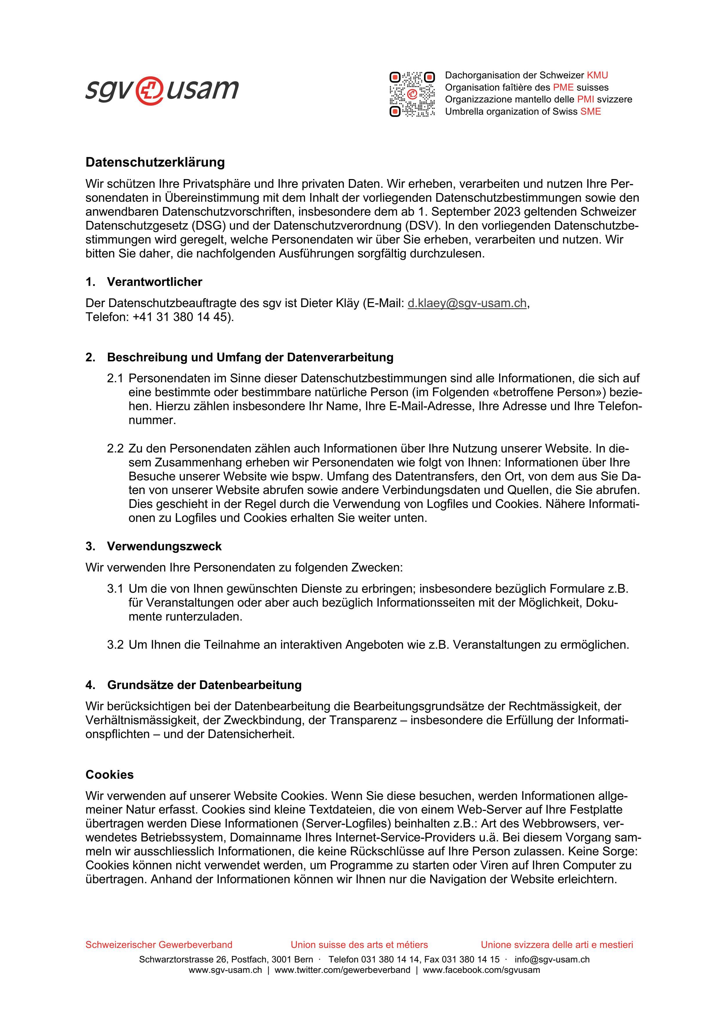  Datenschutzbestimmungen Website sgv / Kampagnen-Websites als PDF Datei